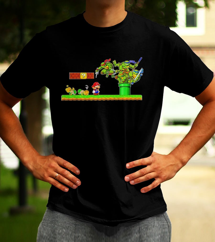 Super Mario Meets Teenage Mutant Ninja Turtles In Epic Mashup Scene T-Shirt