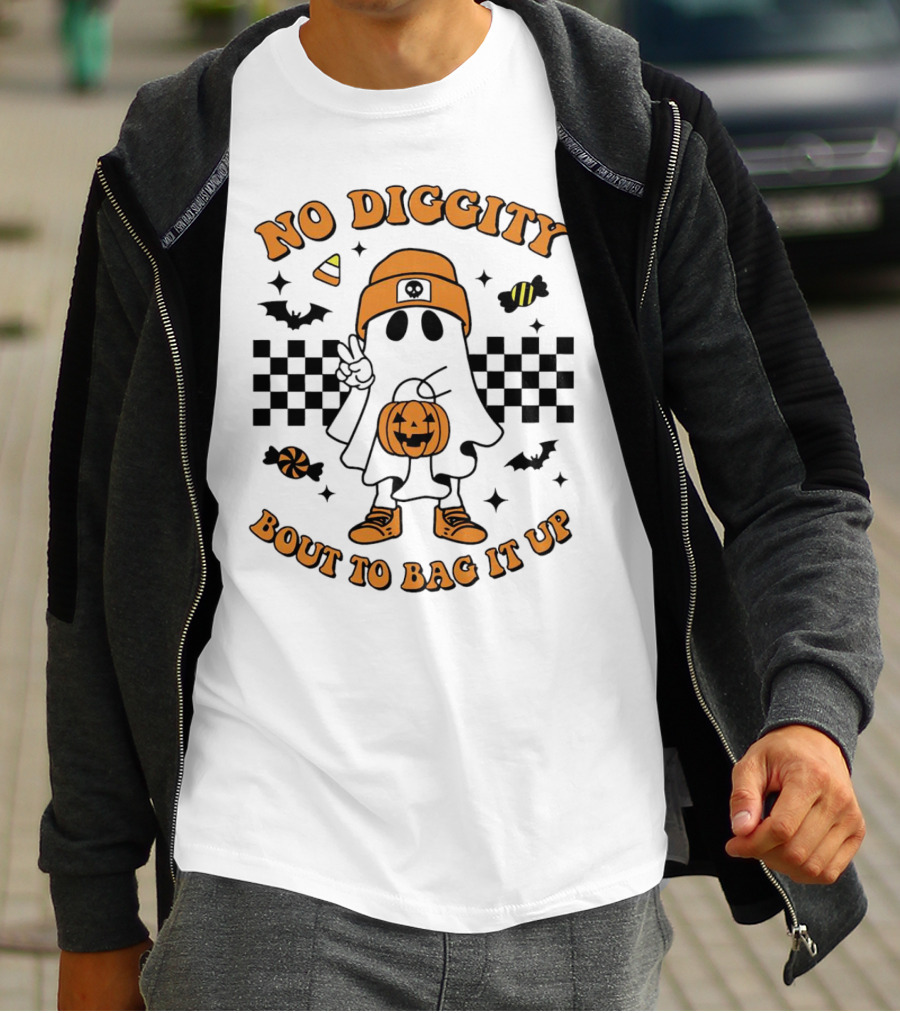 No Diggity Halloween Ghost Bout To Bag It Up With Candy And Pumpkins T-Shirt