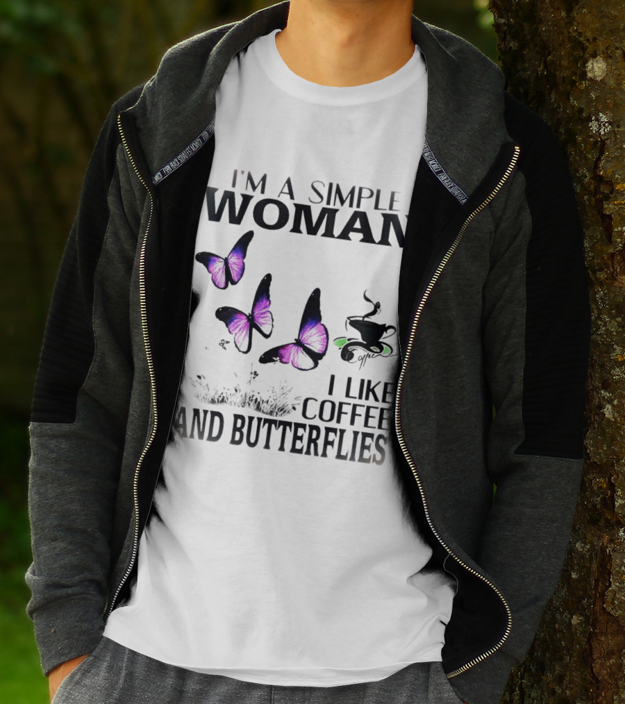 I'm A Simple Woman I Like Coffee And Butterflies Purple Wings Cup T-Shirt