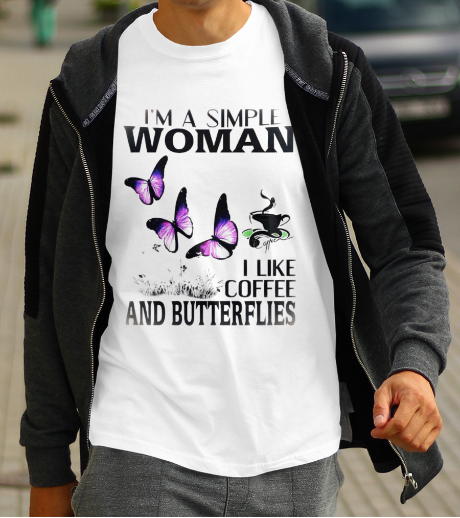 I'm A Simple Woman I Like Coffee And Butterflies Purple Wings Cup T-Shirt