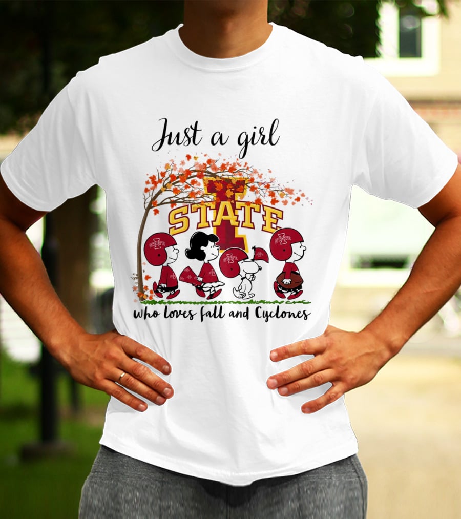 Just A Girl Who Loves Fall And Cyclones Peanuts Cartoon Iowa State Halloween T-Shirt