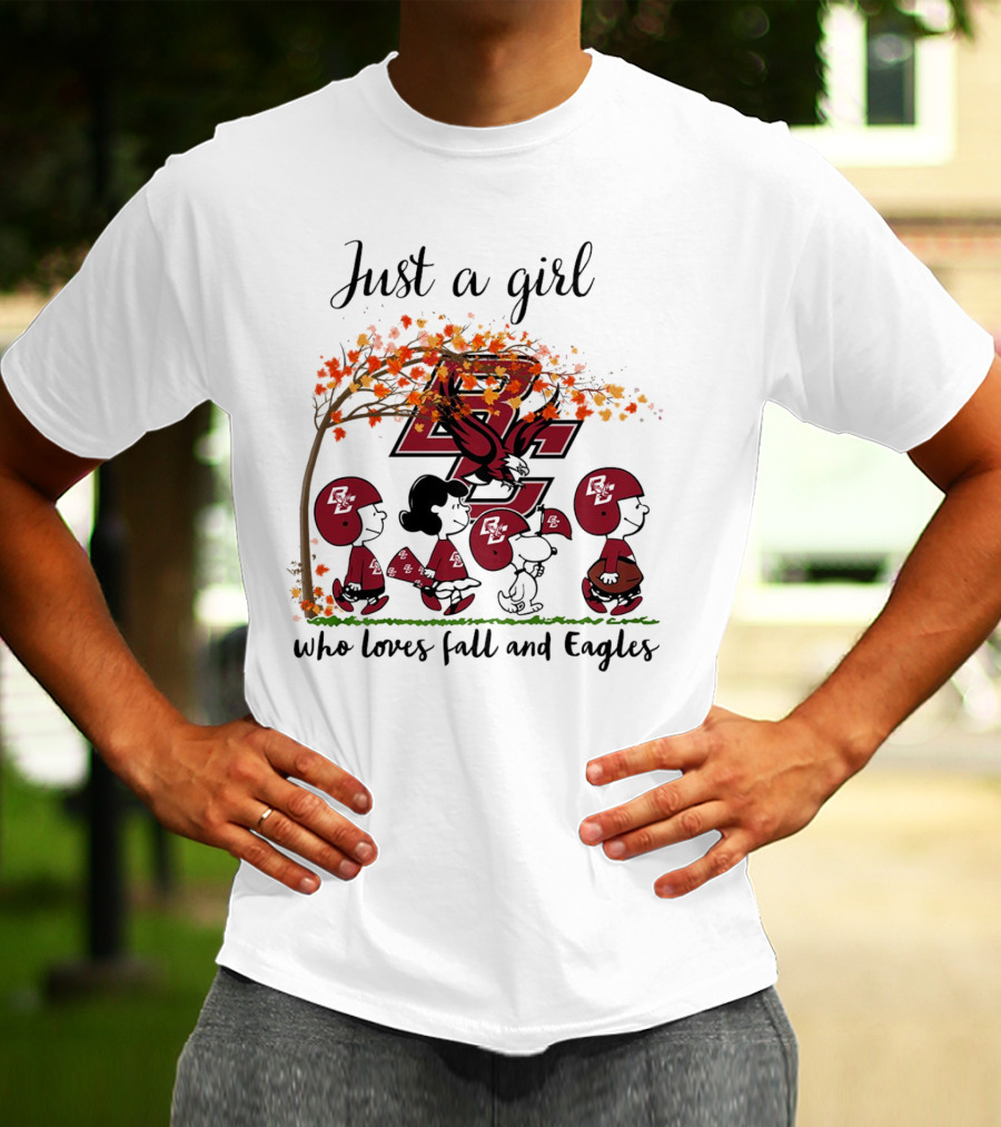 Just A Girl Who Loves Fall And Boston College Eagles Peanuts Cartoon T-Shirt