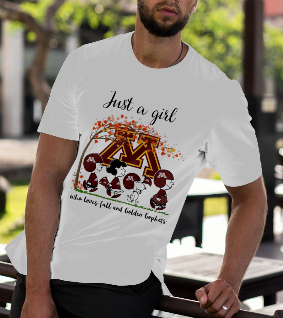 Just A Girl Who Loves Fall And Golden Gophers Peanuts Cartoon T-Shirt