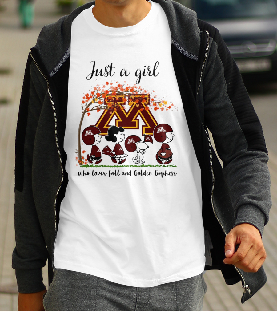 Just A Girl Who Loves Fall And Golden Gophers Peanuts Cartoon T-Shirt