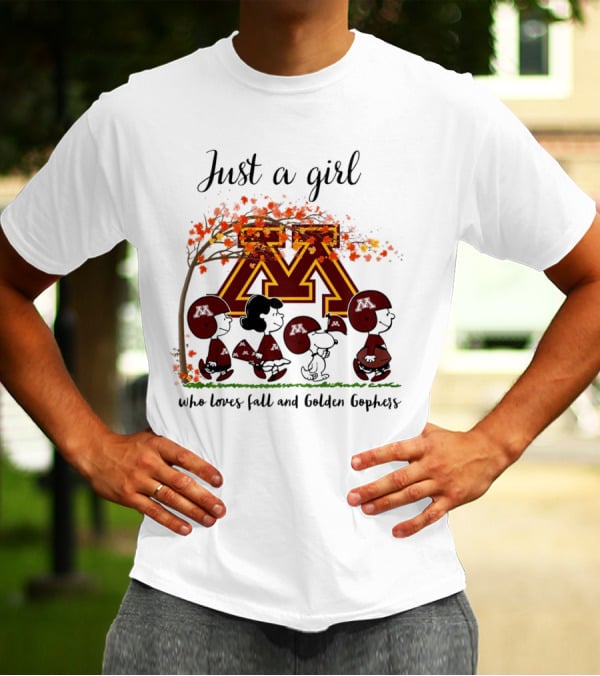 Just A Girl Who Loves Fall And Golden Gophers Peanuts Cartoon T-Shirt