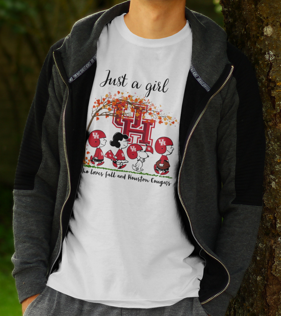 Just A Girl Who Loves Fall And Houston Cougars Peanuts Cartoon T-Shirt