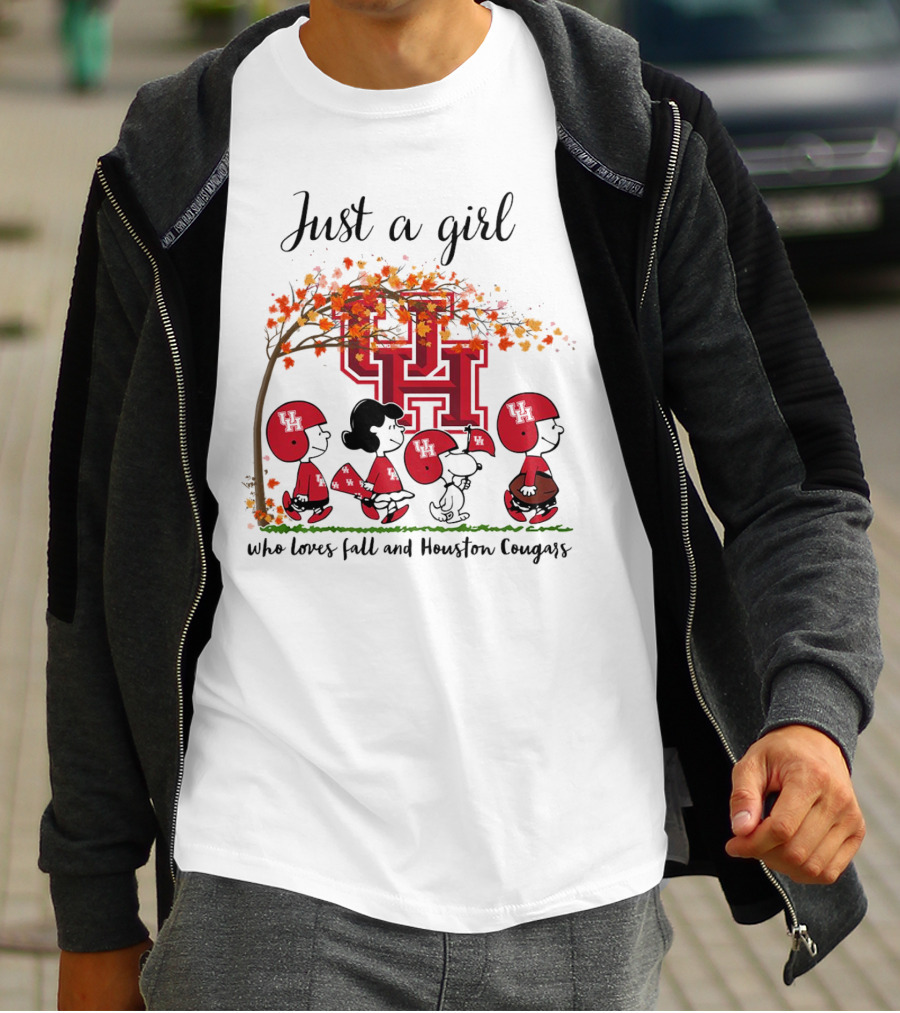Just A Girl Who Loves Fall And Houston Cougars Peanuts Cartoon T-Shirt