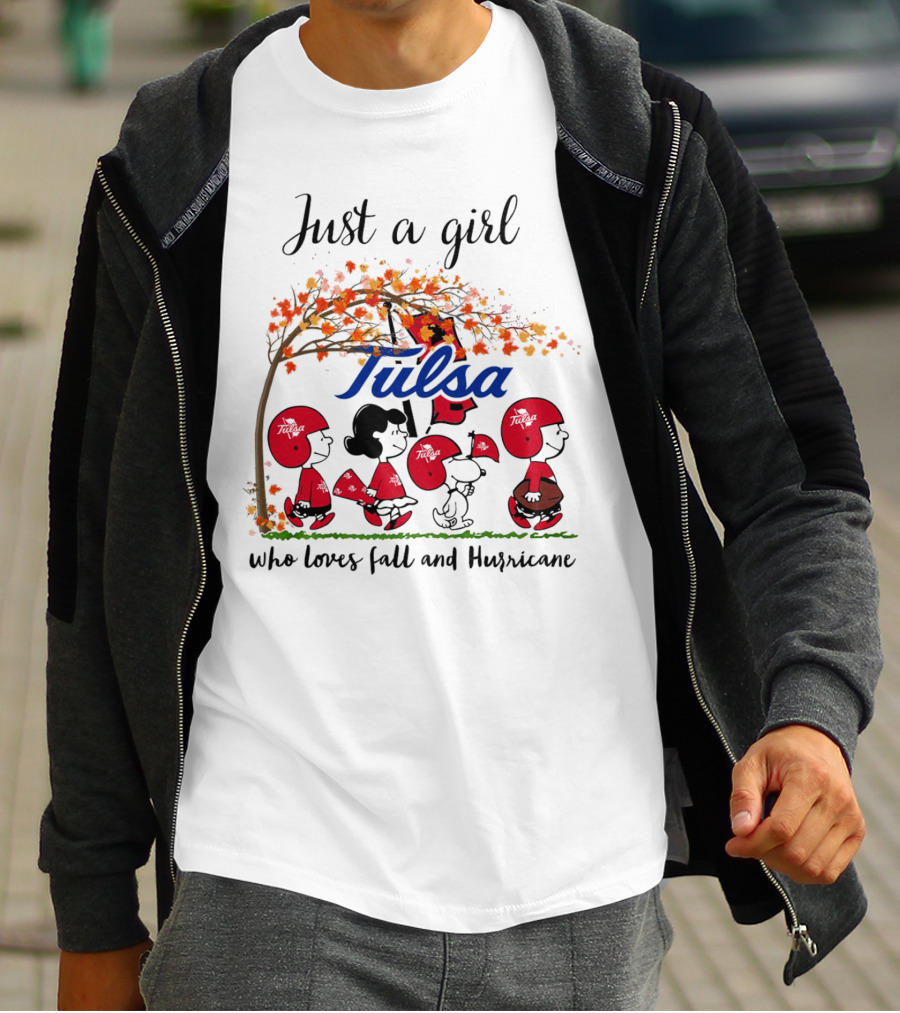 Just A Girl Who Loves Fall And Tulsa Hurricane Peanuts Cartoon T-Shirt