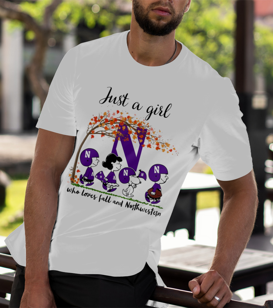 Just A Girl Who Loves Fall Northwestern Wildcats Peanuts Cartoon Halloween T-Shirt