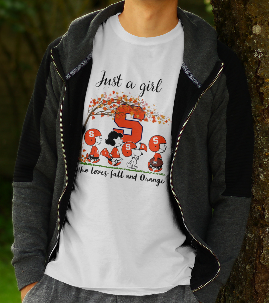 Just A Girl Who Loves Fall And Orange Peanuts Cartoon Halloween Football Leaves T-Shirt