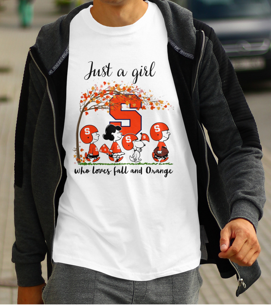 Just A Girl Who Loves Fall And Orange Peanuts Cartoon Halloween Football Leaves T-Shirt