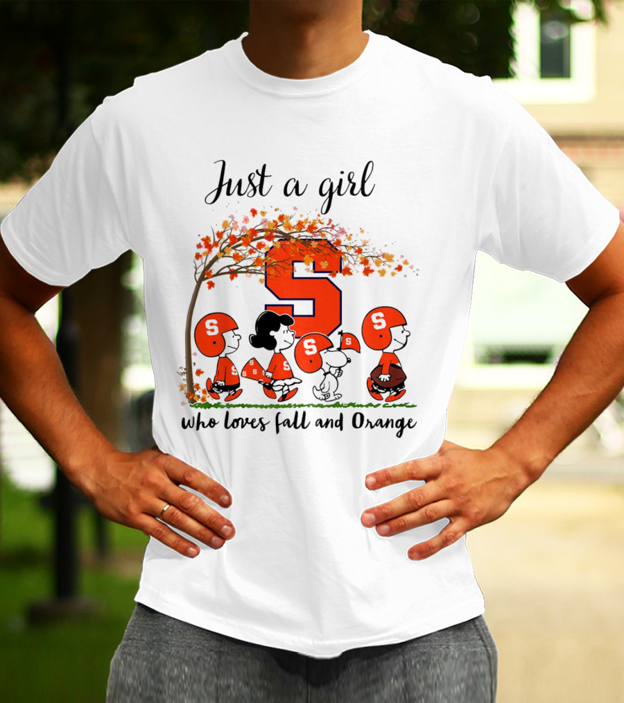 Just A Girl Who Loves Fall And Orange Peanuts Cartoon Halloween Football Leaves T-Shirt