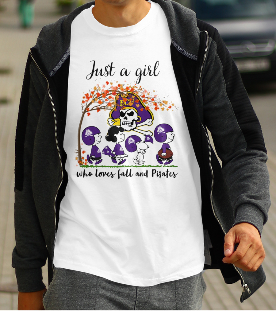 Just A Girl Who Loves Fall And Pirates Peanuts Cartoon Halloween ECU T-Shirt