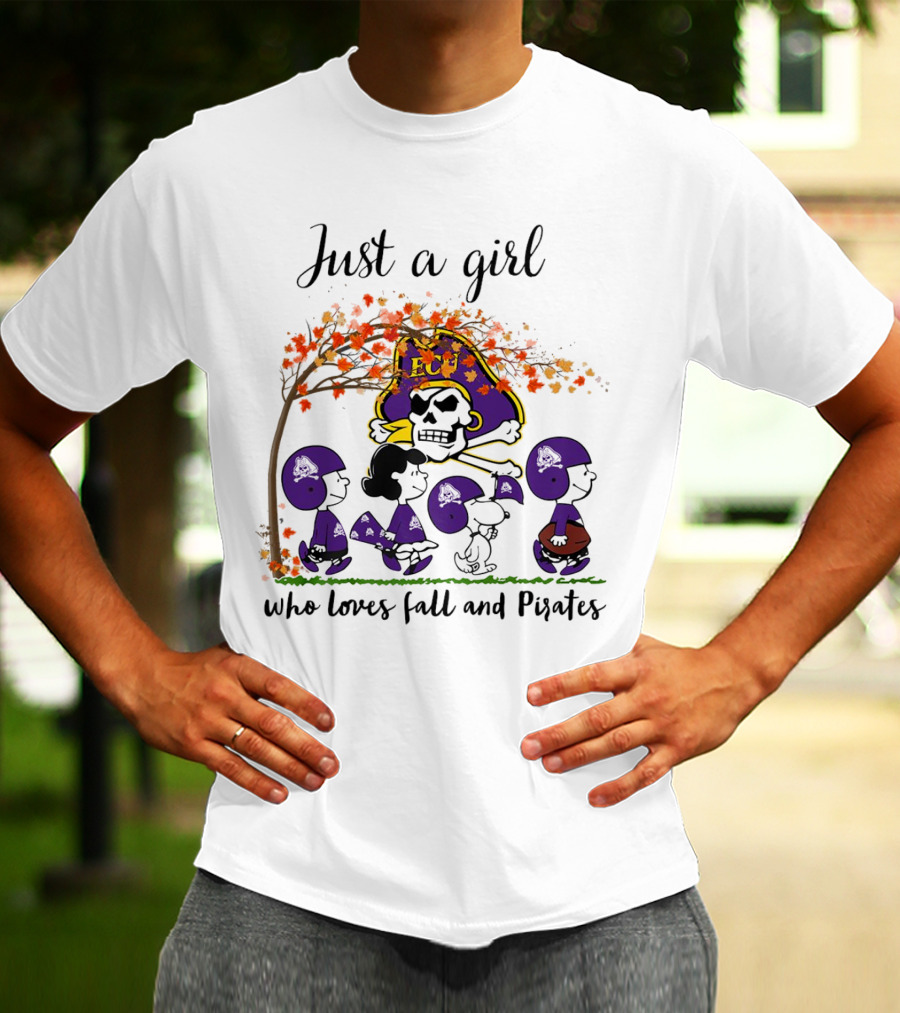 Just A Girl Who Loves Fall And Pirates Peanuts Cartoon Halloween ECU T-Shirt