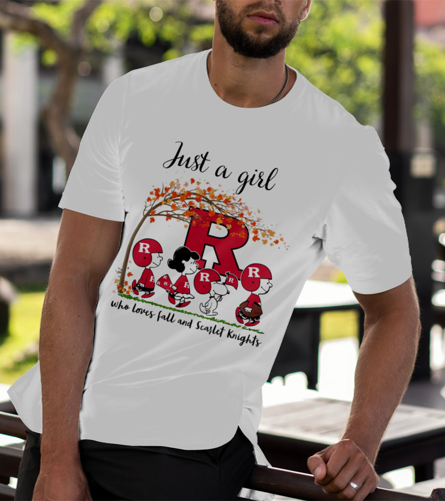 Just A Girl Who Loves Fall Scarlet Knights Peanuts Cartoon T-Shirt
