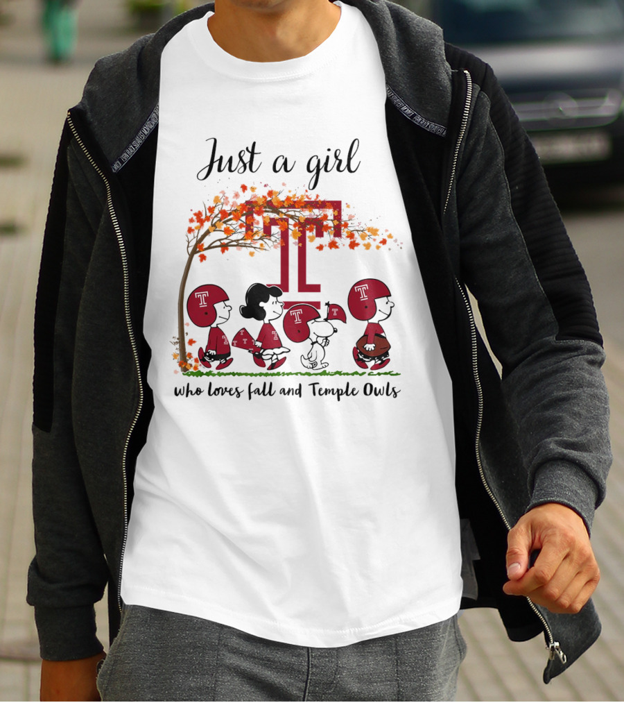 Just A Girl Who Loves Fall And Temple Owls Peanuts Cartoon T-Shirt