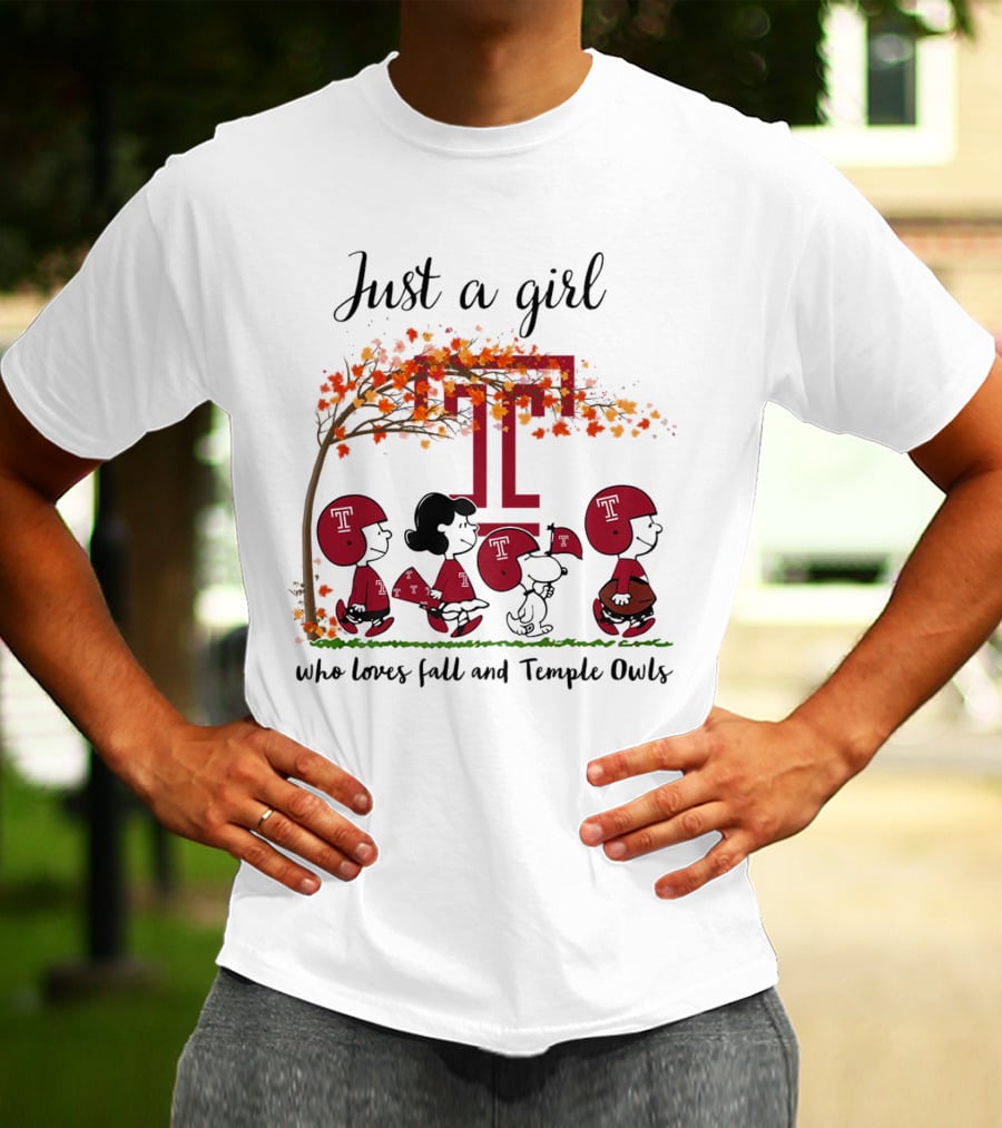 Just A Girl Who Loves Fall And Temple Owls Peanuts Cartoon T-Shirt