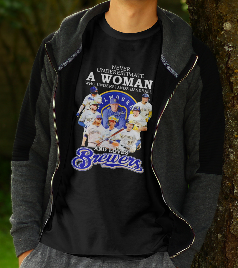 Never Underestimate A Woman Who Understands Baseball Milwaukee Brewers Team Signatures T-Shirt