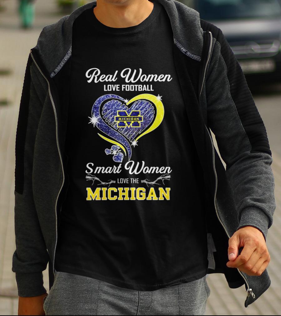 Real Women Love Football Smart Women Love The Michigan Wolverines Heart T-Shirt