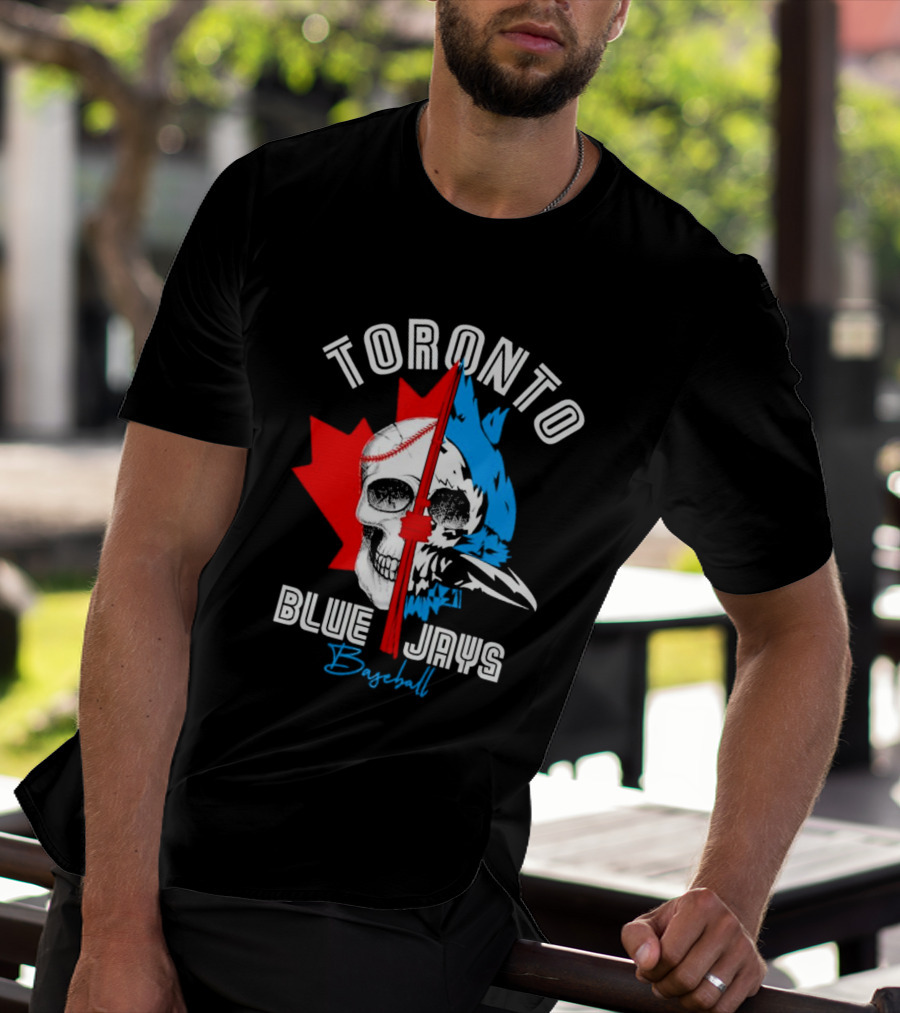 Toronto Blue Jays Skull Baseball Canada Flag T-Shirt