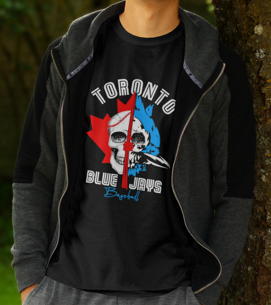 Toronto Blue Jays Skull Baseball Canada Flag T-Shirt