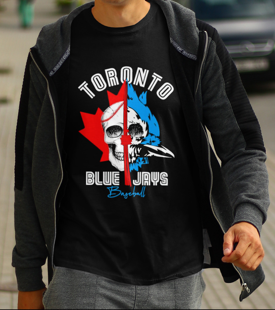Toronto Blue Jays Skull Baseball Canada Flag T-Shirt