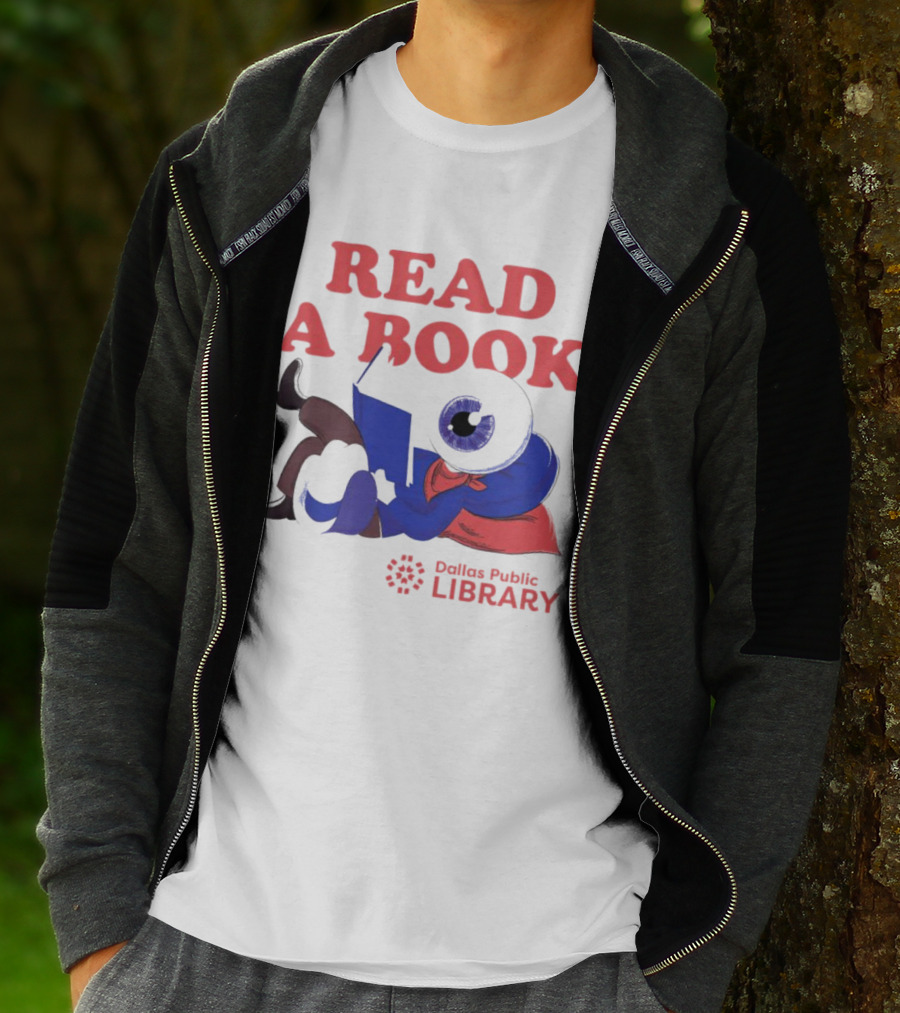 READ A BOOK Dallas Public Library Eyeball Character Reading T-Shirt
