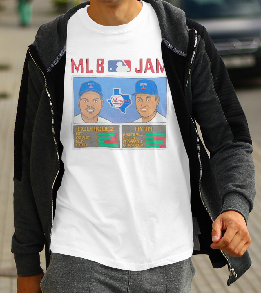 MLB Jam Texas Rangers Rodriguez And Ryan Baseball Stats T-Shirt
