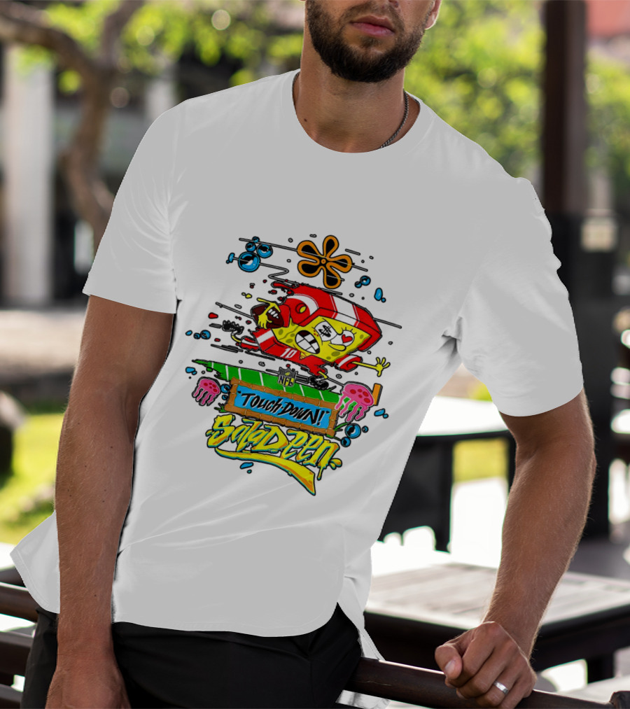 NFL Junk Food SpongeBob X King Saladeen Touchdown Saladeen Graffiti Art Football Character Burst T-Shirt