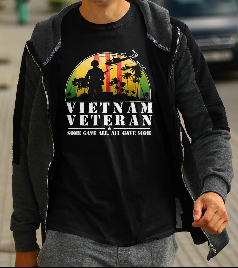 Vietnam Veteran Some Gave All All Gave Some Helicopter Soldier Silhouette Tropical Scene T-Shirt