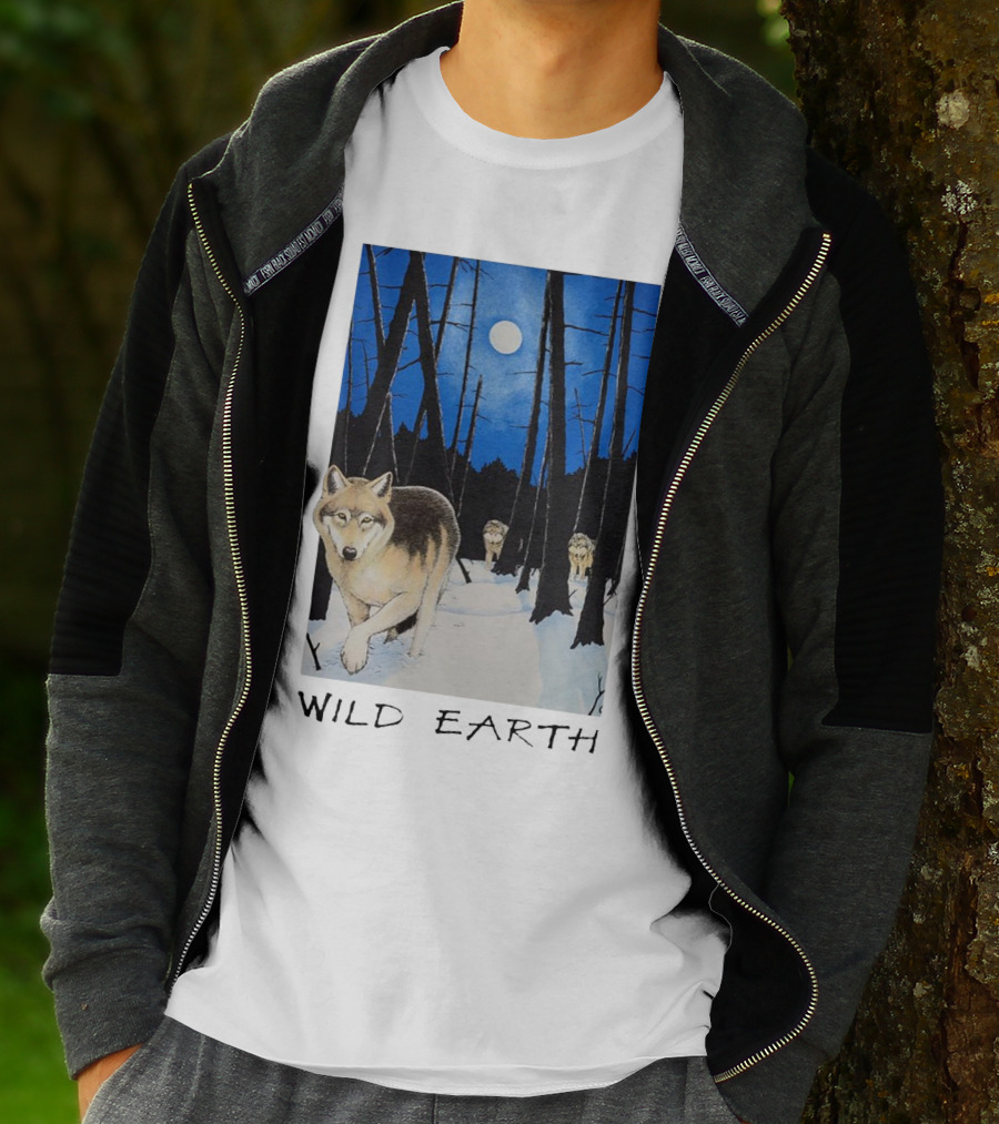 Wild Earth Wolves Under Moonlit Forest T-Shirt