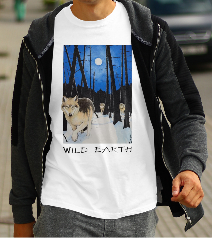 Wild Earth Wolves Under Moonlit Forest T-Shirt