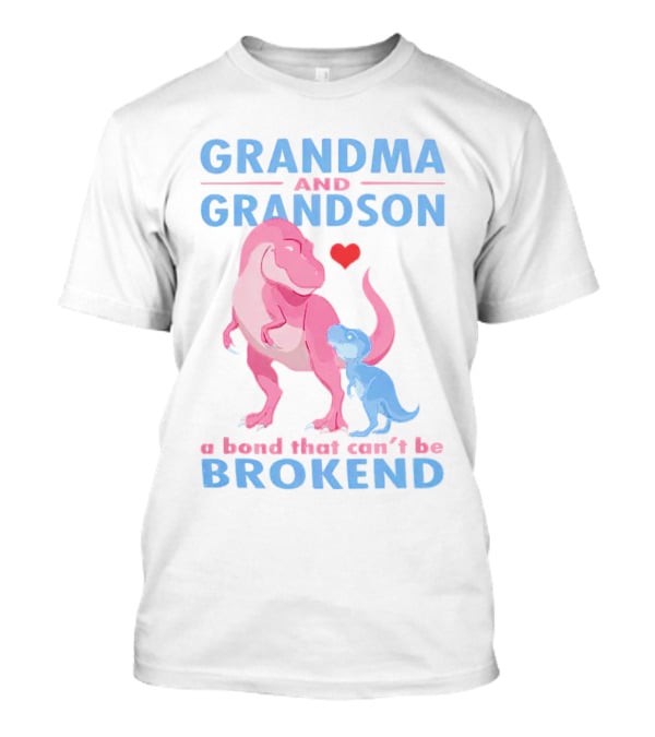 Grandma And Grandson A Bond That Can't Be Broken With Pink And Blue Dinosaurs And Heart T-Shirt