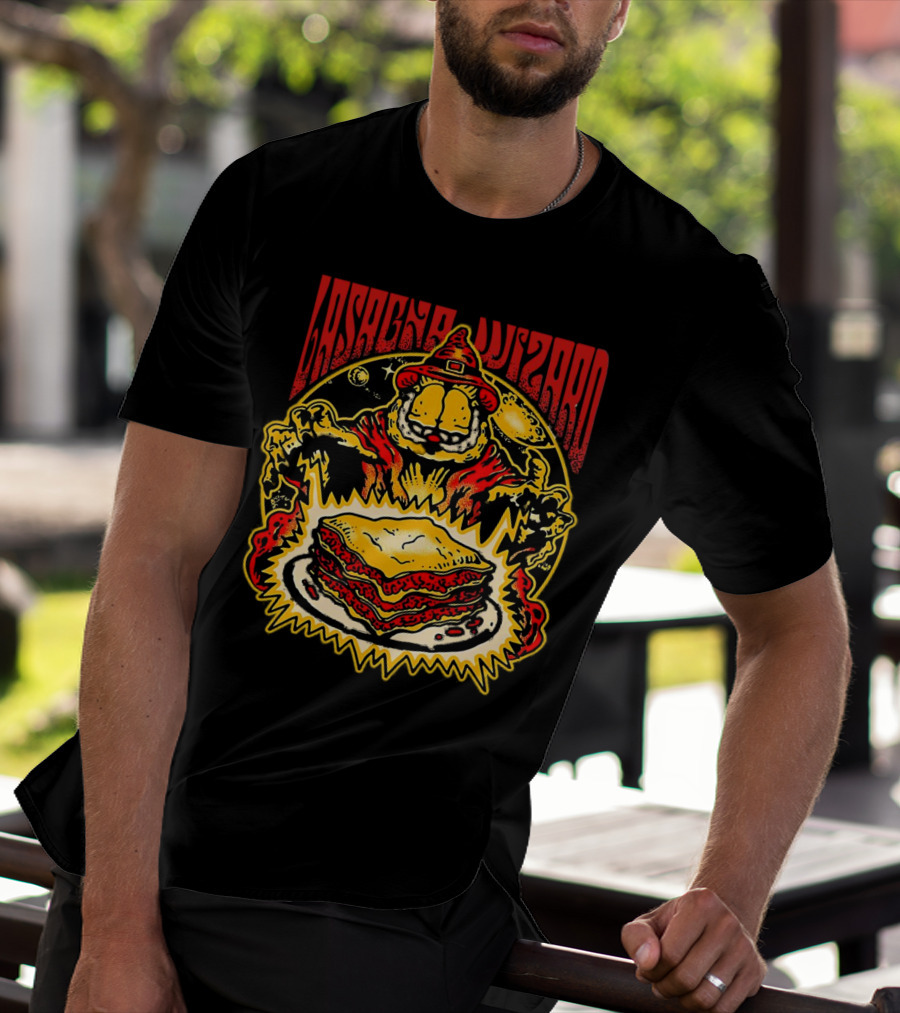 Lasagna Wizard Garfield Magic Plate Cosmic Cat Fantasy T-Shirt