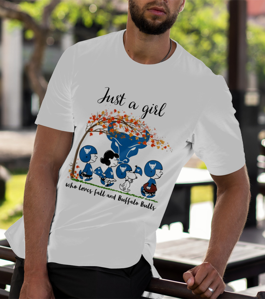 Just A Girl Who Loves Fall And Buffalo Bulls Peanuts Cartoon T-Shirt