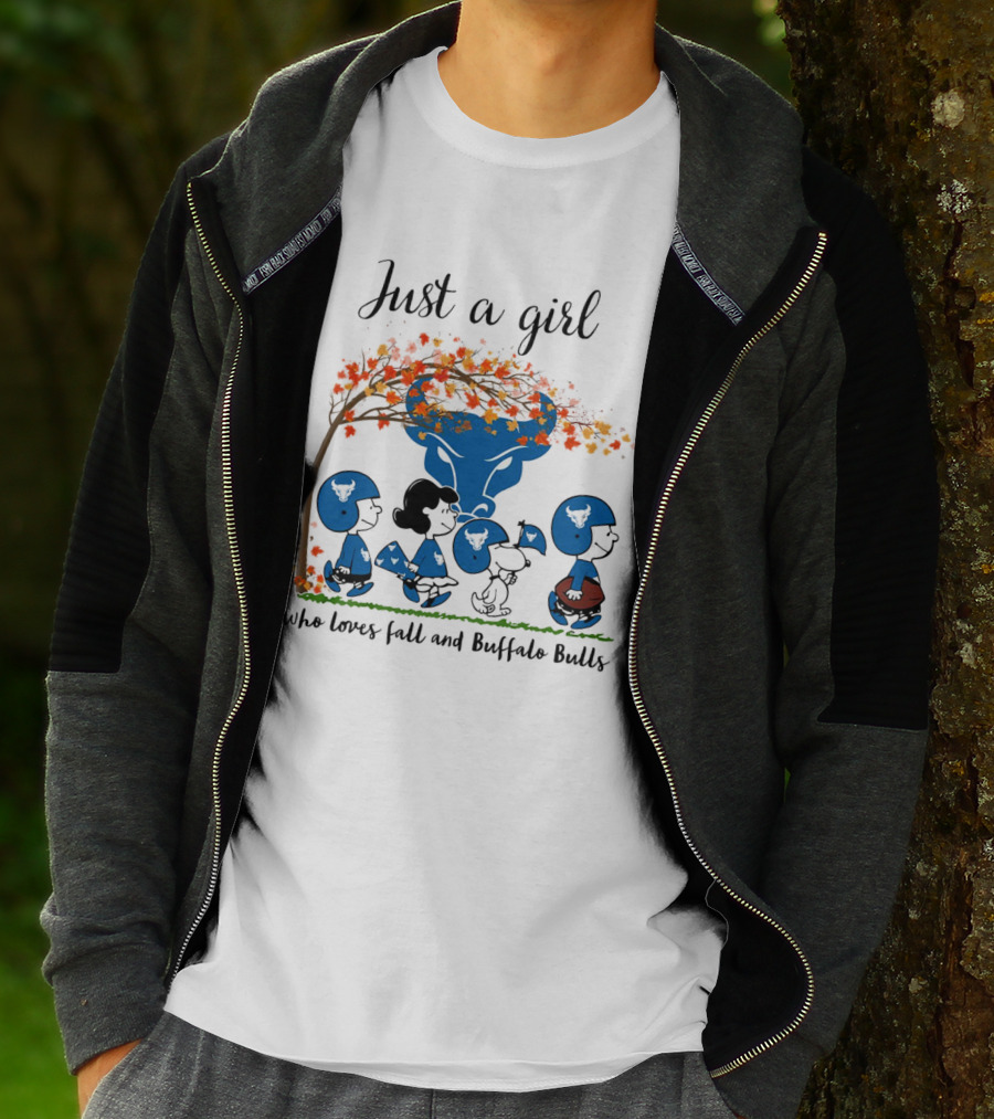 Just A Girl Who Loves Fall And Buffalo Bulls Peanuts Cartoon T-Shirt