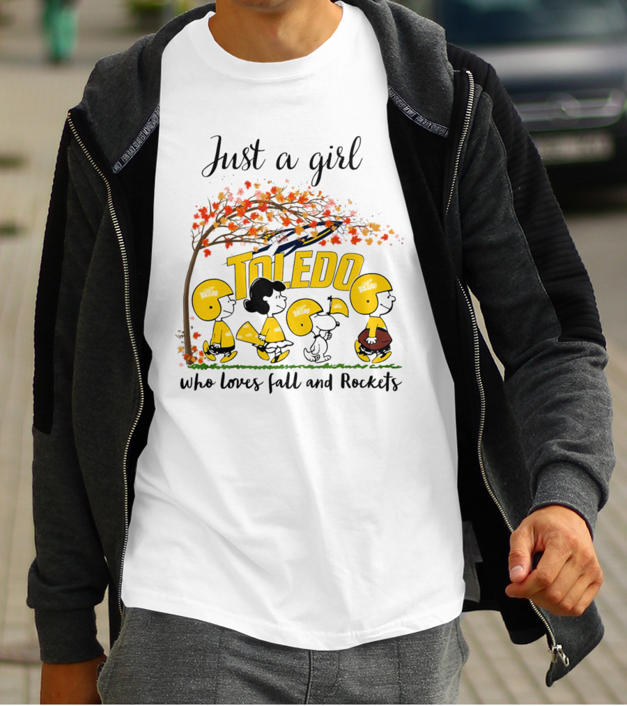 Just A Girl Who Loves Fall And Toledo Rockets Peanuts Cartoon T-Shirt