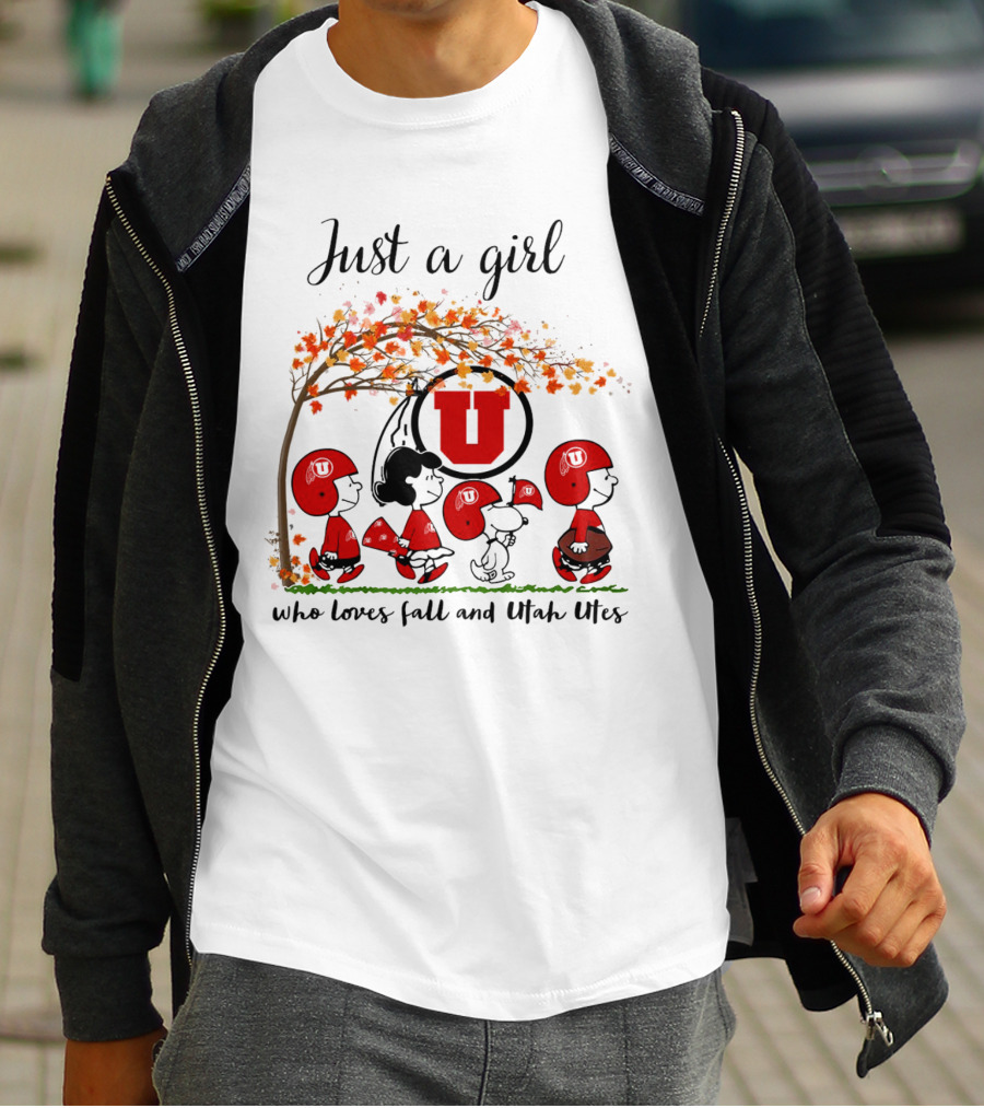 Just A Girl Who Loves Fall And Utah Utes Peanuts Cartoon T-Shirt