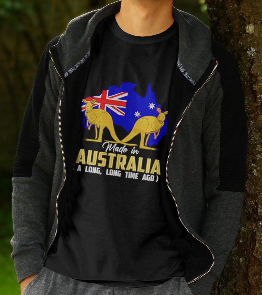 Made In Australia A Long Time Ago With Kangaroos And Australia Map Flag T-Shirt