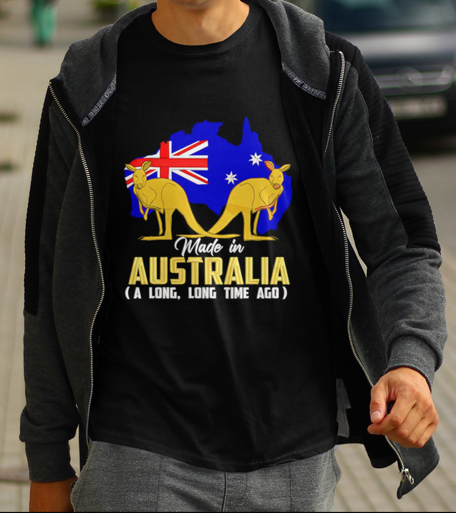 Made In Australia A Long Time Ago With Kangaroos And Australia Map Flag T-Shirt