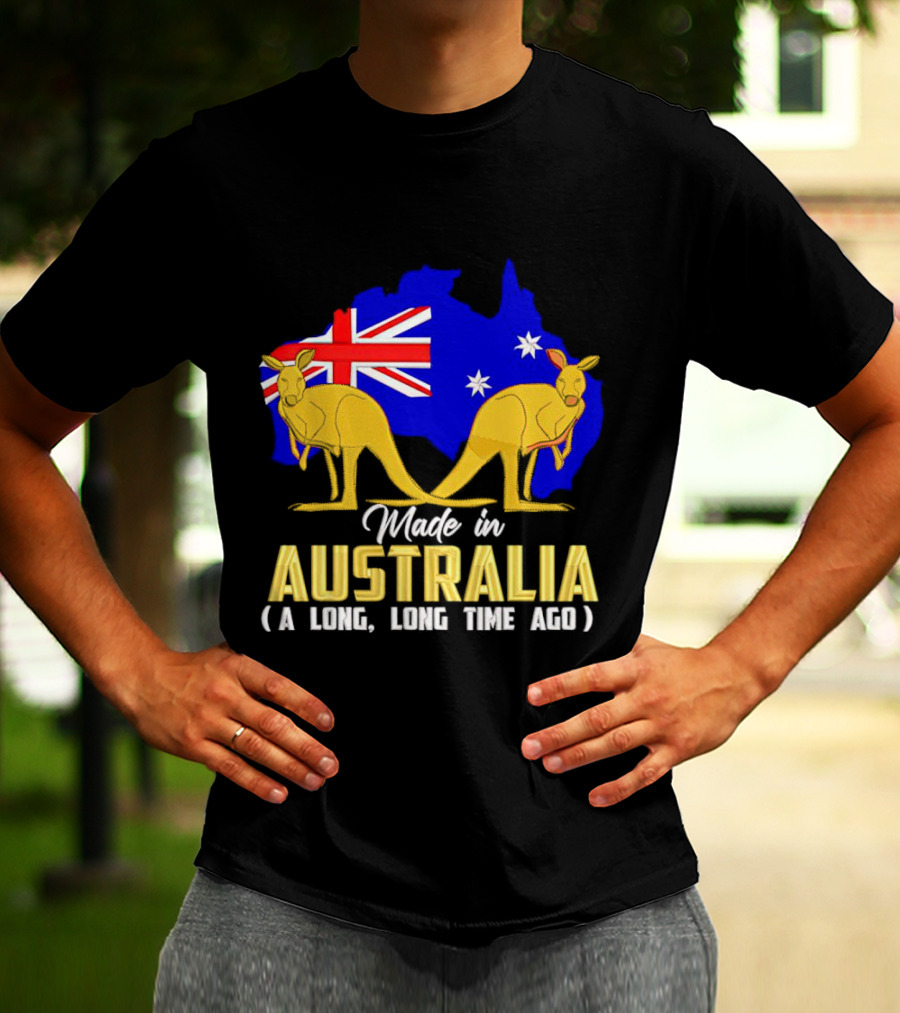 Made In Australia A Long Time Ago With Kangaroos And Australia Map Flag T-Shirt
