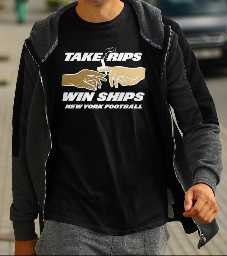 Take Rips Win Ships New York Football Smoking Gesture T-Shirt