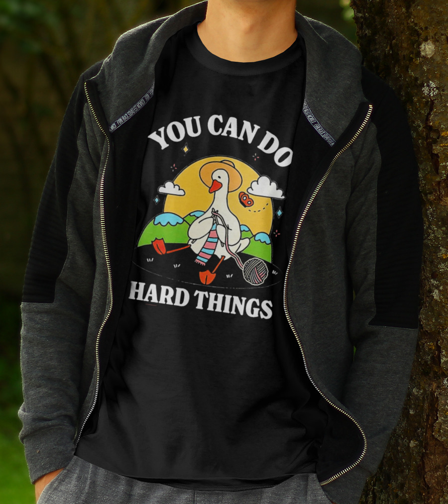 Duck You Can Hard Things Teacher Happy Duck In Hat With Scarf And Whistle T-Shirt