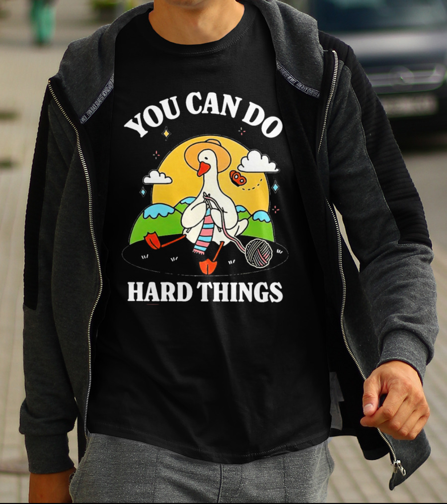 Duck You Can Hard Things Teacher Happy Duck In Hat With Scarf And Whistle T-Shirt