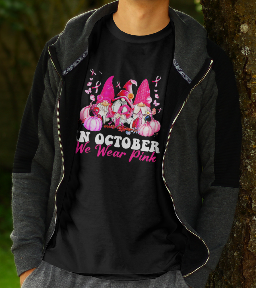 Gnome We Wear Pink October Breast Cancer Awareness T-Shirt