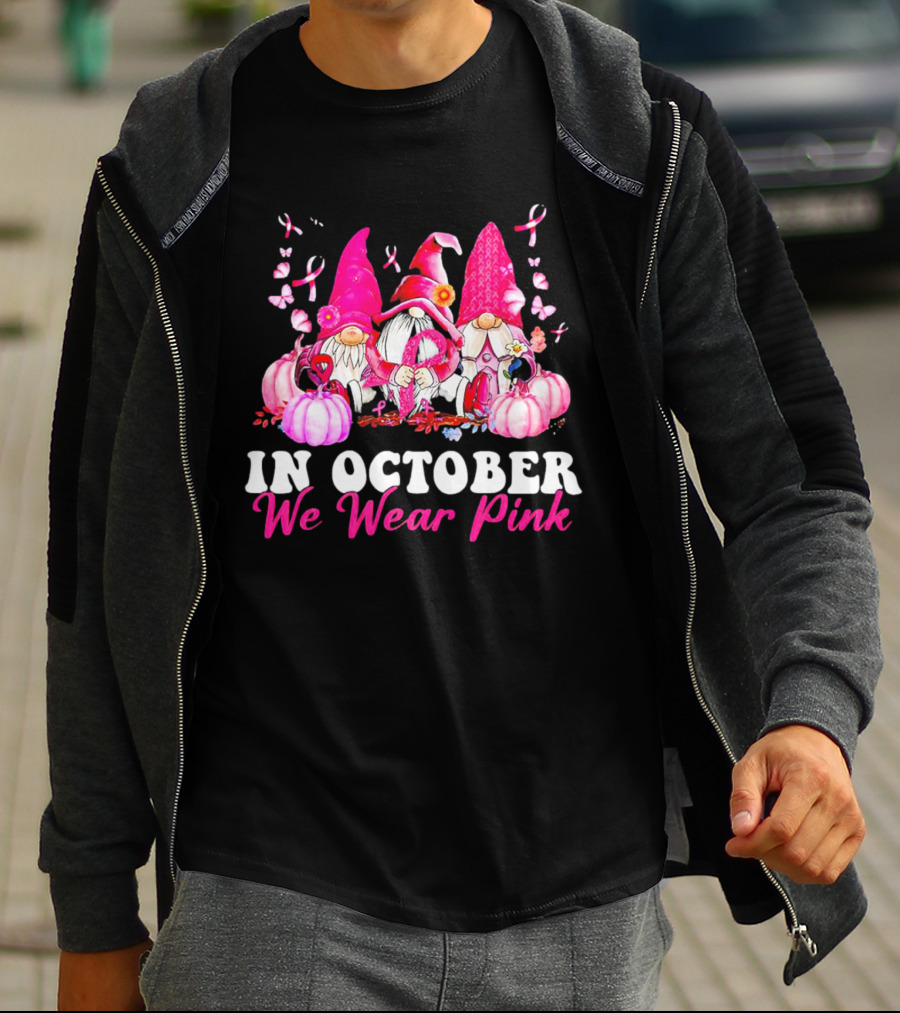 Gnome We Wear Pink October Breast Cancer Awareness T-Shirt