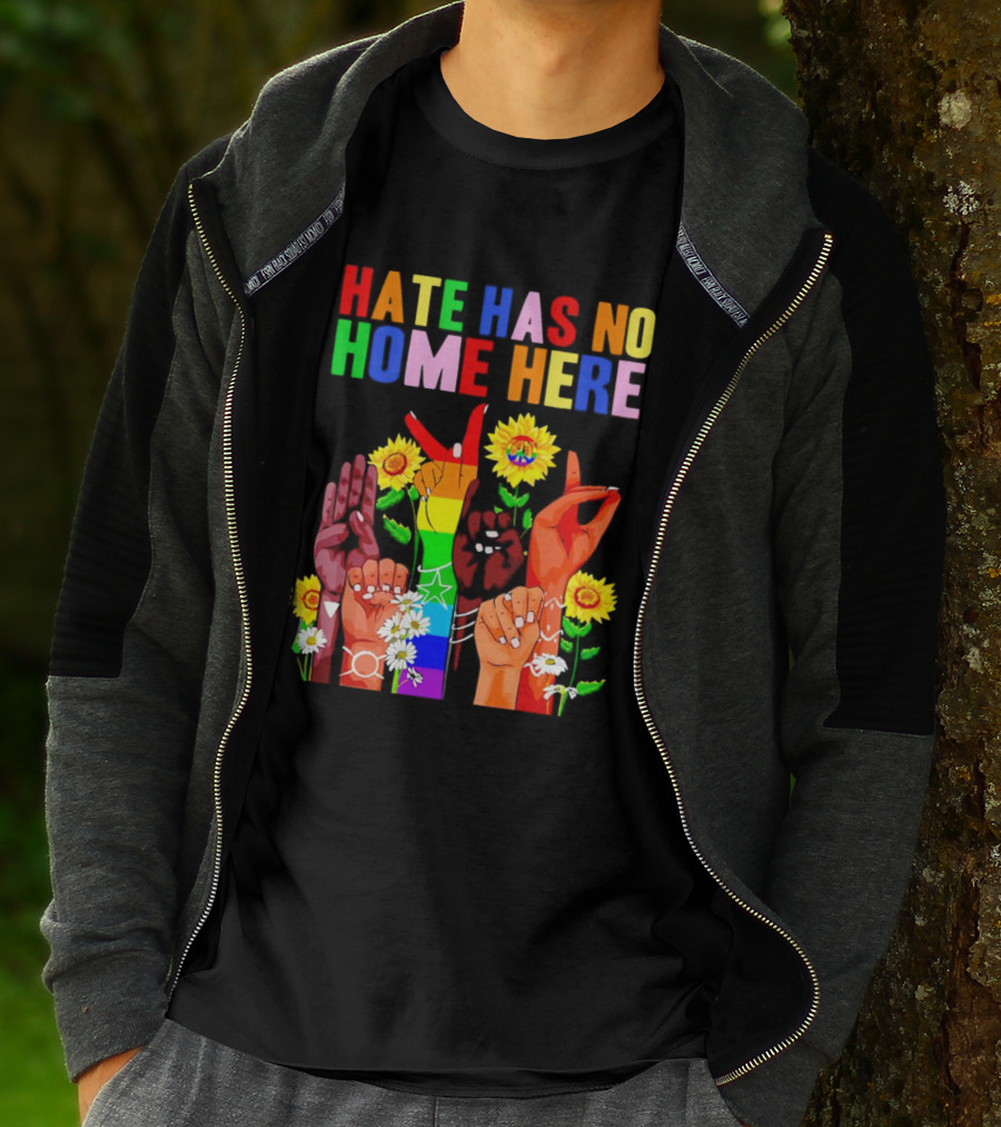 Hate Has No Home Here Peace Rainbow Hands Sunflowers T-Shirt