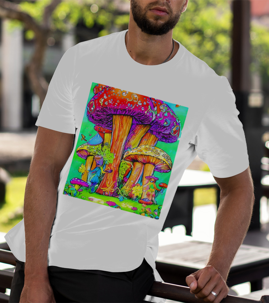 Multi Color Psychedelic Forest Mushrooms Fantasy T-Shirt