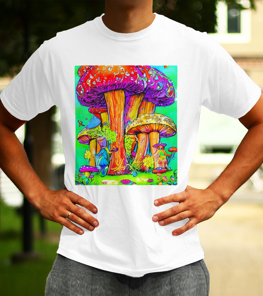 Multi Color Psychedelic Forest Mushrooms Fantasy T-Shirt