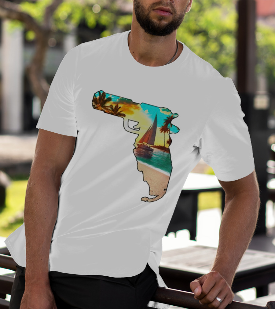 Florida Sunset Beach Sailboat Gun Shape T-Shirt